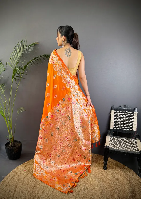 Orange_Banarasi_Silk_Saree_With_Unstitched_Blouse_Piece_|_For_Women