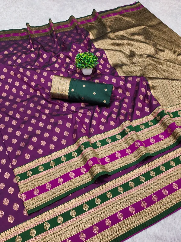 Wine_Banarasi_Satin_Silk_Saree_With_Unstitched_Blouse_Piece_|_For_Women