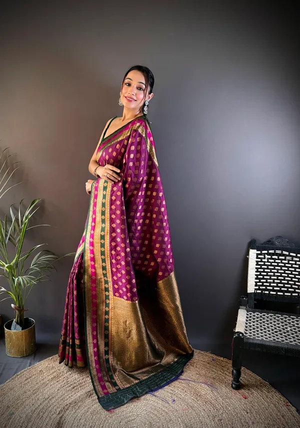 Wine_Banarasi_Satin_Silk_Saree_With_Unstitched_Blouse_Piece_|_For_Women