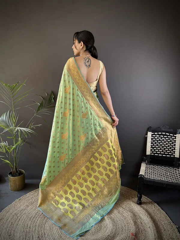 Pista_Green_Banarasi_Silk_Saree_With_Unstitched_Blouse_Piece_|_For_Women