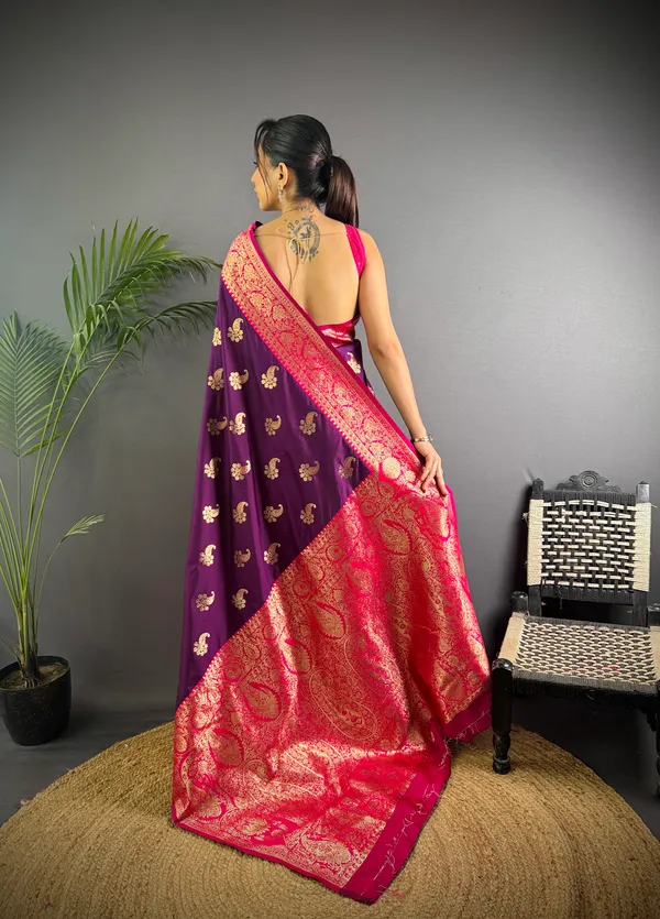 Magenta_Rani_Banarasi_Silk_Saree_With_Unstitched_Blouse_Piece_|_For_Women