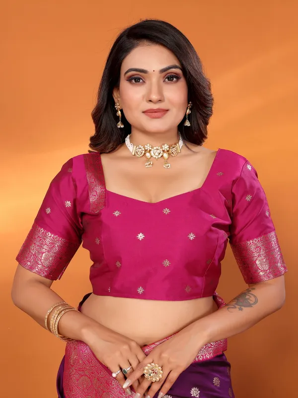 Magenta_Rani_Banarasi_Silk_Saree_With_Unstitched_Blouse_Piece_|_For_Women
