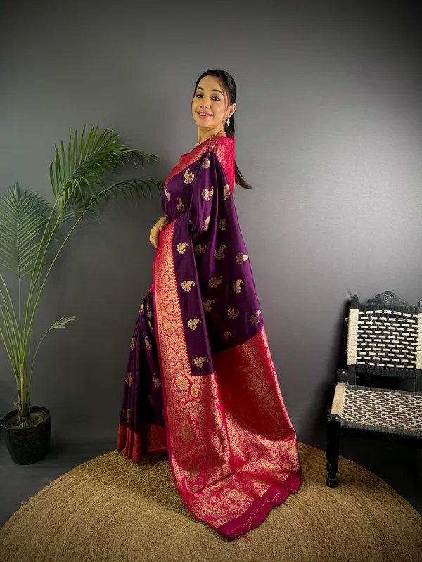 Magenta_Rani_Banarasi_Silk_Saree_With_Unstitched_Blouse_Piece_|_For_Women