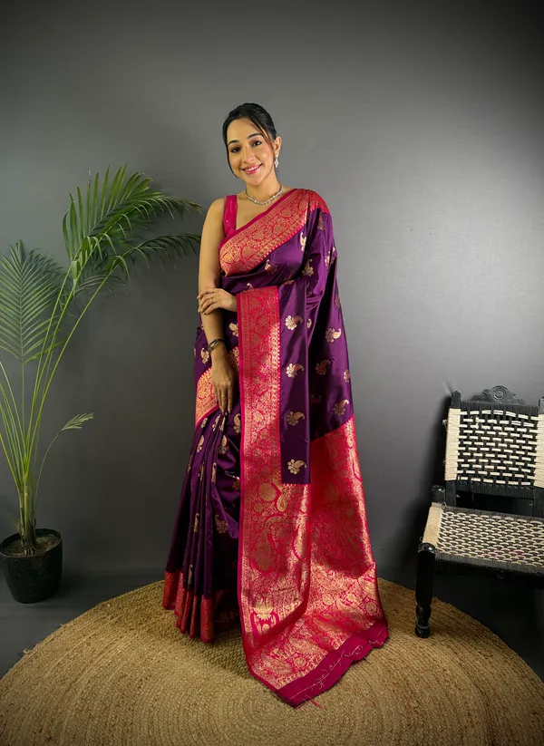 Magenta_Rani_Banarasi_Silk_Saree_With_Unstitched_Blouse_Piece_|_For_Women