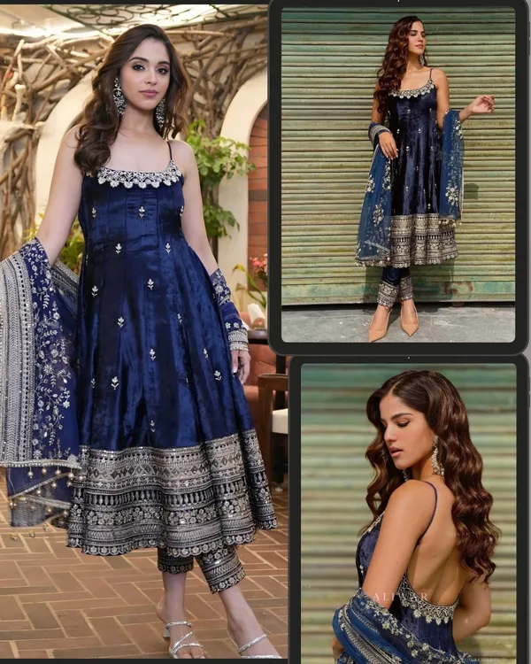 Blue_Embroidered_Anarkali_Kurti_Pant_With_Dupatta_Suit_Set_|_For_Women
