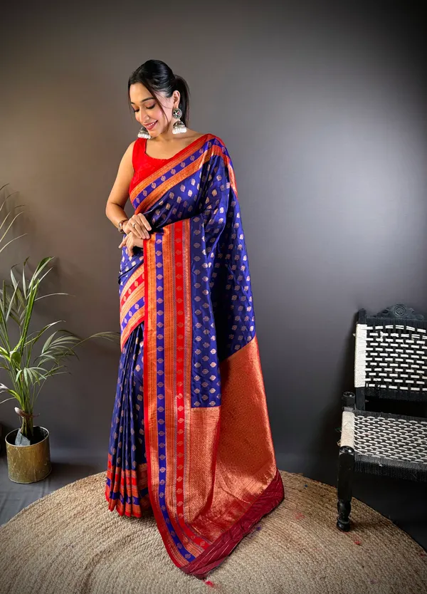 Blue_Banarasi_Silk_Saree_With_Unstitched_Blouse_Piece_|_For_Women