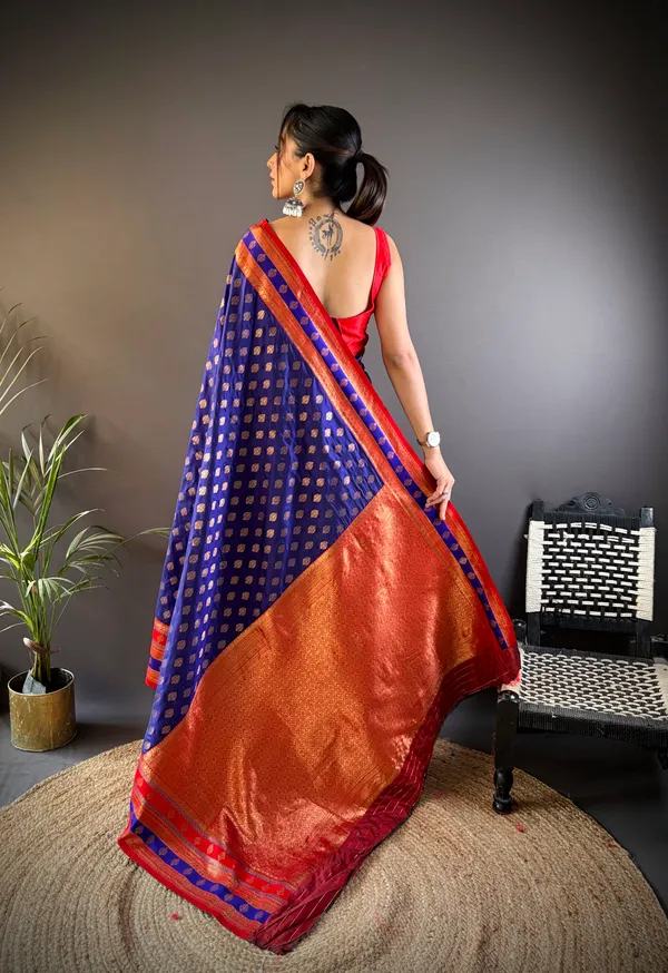 Blue_Banarasi_Silk_Saree_With_Unstitched_Blouse_Piece_|_For_Women