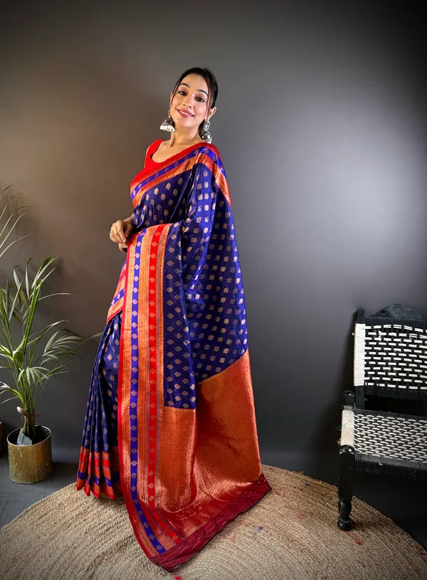 Blue_Banarasi_Silk_Saree_With_Unstitched_Blouse_Piece_|_For_Women