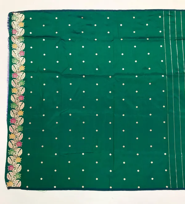Bottle_Green_Banarasi_Silk_Saree_With_Unstitched_Blouse_Piece_|_For_Women