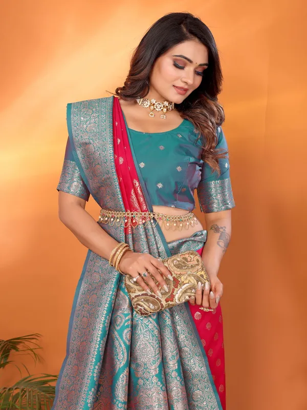 Strawberry_Red_Banarasi_Silk_Saree_With_Unstitched_Blouse_Piece_|_For_Women