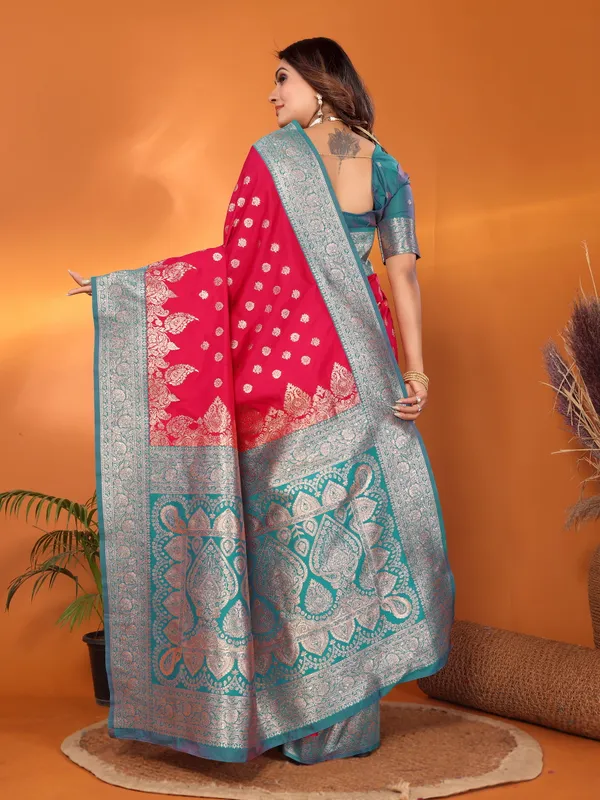 Strawberry_Red_Banarasi_Silk_Saree_With_Unstitched_Blouse_Piece_|_For_Women