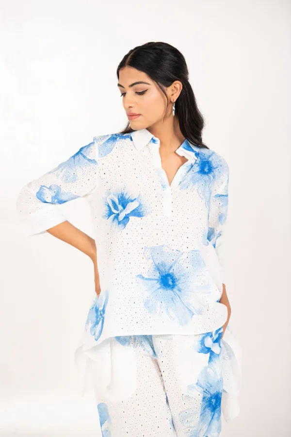 White_And_Blue_Pure_Cotton_Schiffli_Co-Ord_Set