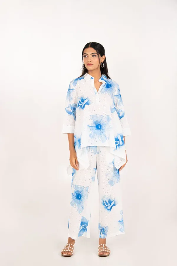 White_And_Blue_Pure_Cotton_Schiffli_Co-Ord_Set