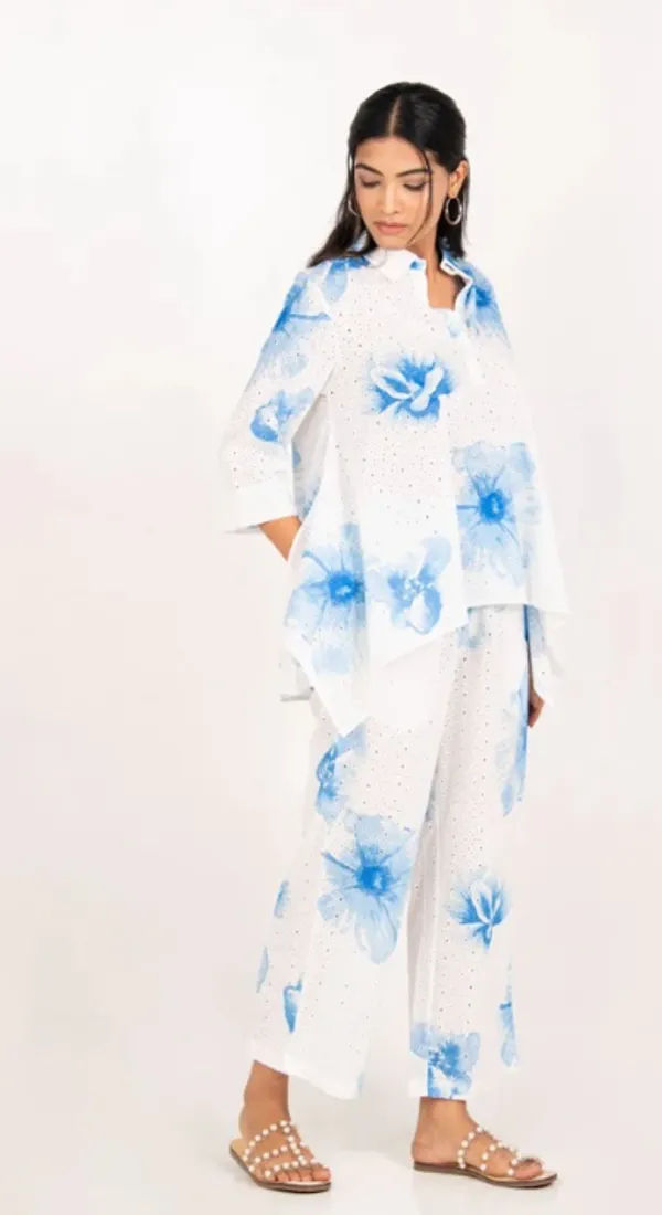 White_And_Blue_Pure_Cotton_Schiffli_Co-Ord_Set