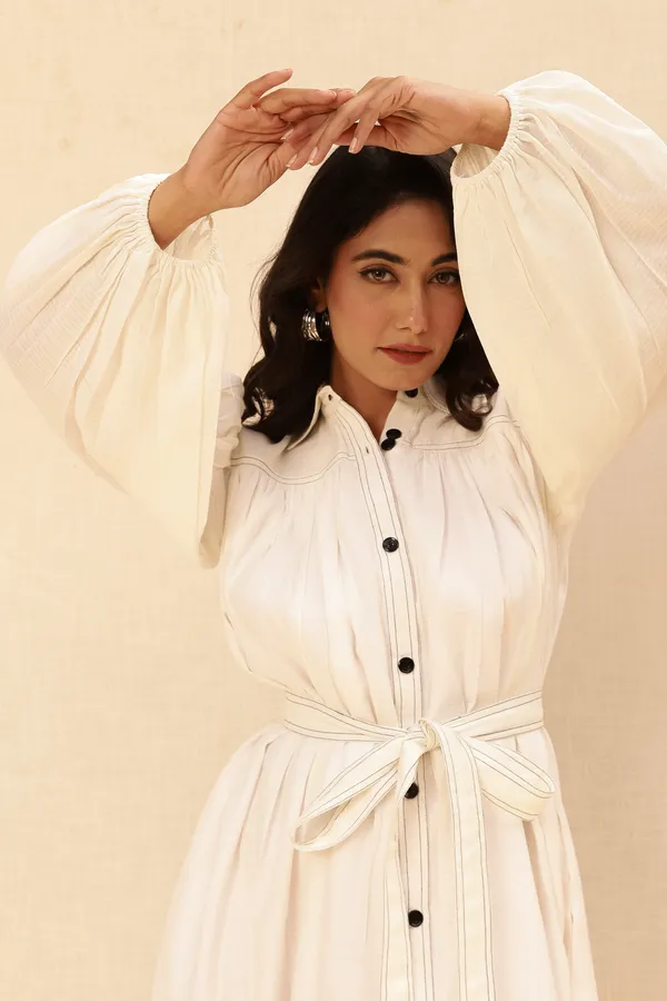 White_Button-Down_Midi_Dress_With_Belt