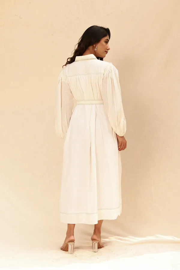 White_Button-Down_Midi_Dress_With_Belt