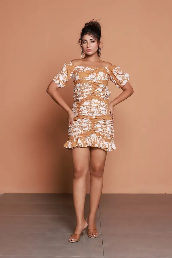 Mustard_Ruched_Off-Shoulder_Dress
