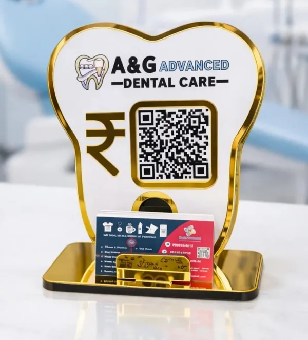 1_QR_NFC_Enabled_Tooth_Cutout_For_Dentists_Dental_Clinic_Dental_Care_Dental_Hospital_Scan_To_Pay_Standee_for_Dental_Clinic