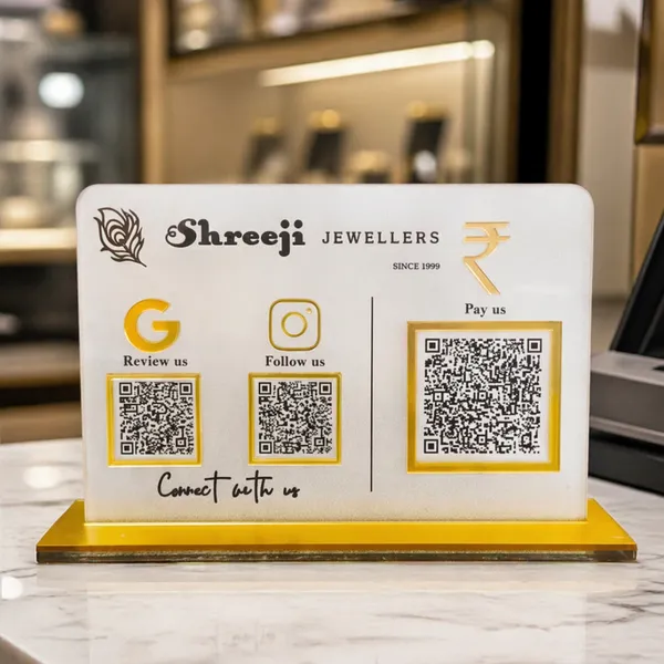 3_QR_NFC_Enabled_Frosted_Standee_for_Shops_Cafes_Clinics_&_Offices_For_Jewellers
