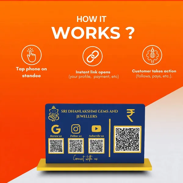4_QR_NFC_Enabled_Horizontal_Blue_Colour_QR_Standee_with_Payment_QR_For_Jewellers.