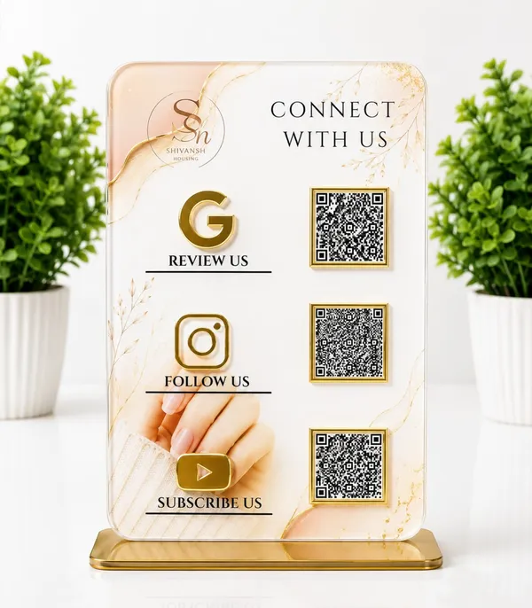 Premium_5x8_Triple_QR_Standy_with_Gold_Icons_-_Google_Review_+_Instagram_+_YouTube