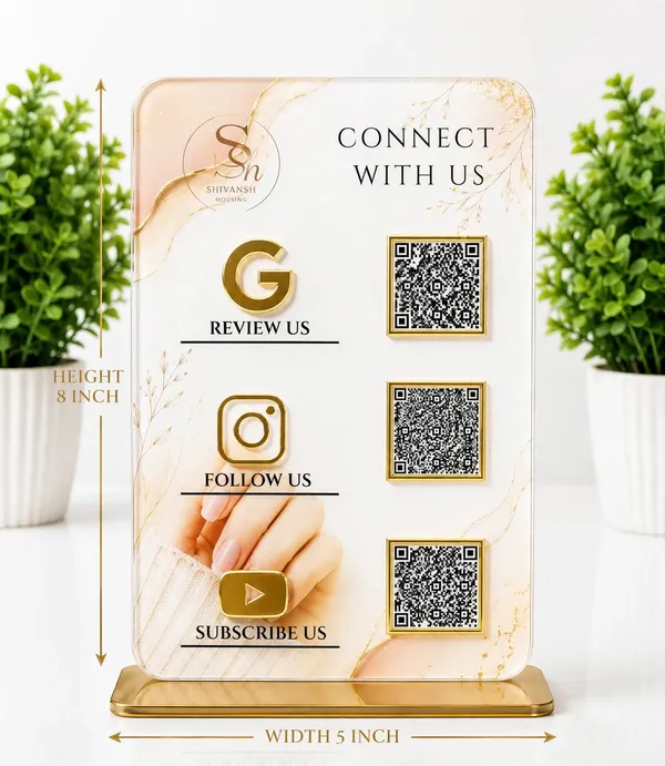 Premium_5x8_Triple_QR_Standy_with_Gold_Icons_-_Google_Review_+_Instagram_+_YouTube