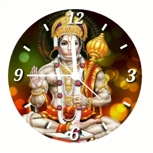 Multicolour_Hanuman_Ji_Round_Mdf_Wooden_Wall_Clock_Without_Glass_(28_Cm_X_28_Cm_X_1.5_Cm)