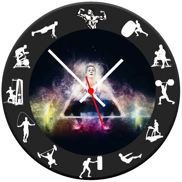 Multicolour_Women'S_Gym_Round_Mdf_Wooden_Wall_Clock_Without_Glass_(28_Cm_X_28_Cm_X_1.5_Cm)