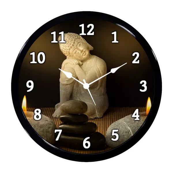 Multicolour_Buddha_Candles_Abs_Plastic_Wall_Clock_Diwali_Gifts_With_Glass_In_Front_28X28X6_Cm