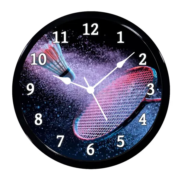 Multicolour_Badminton_Abs_Plastic_Wall_Clock_With_Glass_In_Front_28_X_28_X_6_Cm
