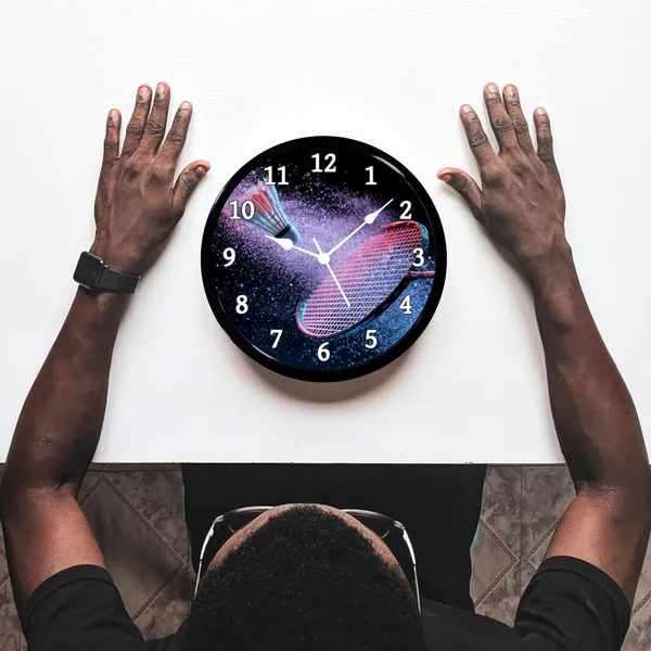 Multicolour_Badminton_Abs_Plastic_Wall_Clock_With_Glass_In_Front_28_X_28_X_6_Cm