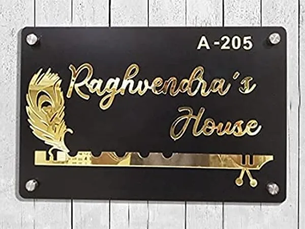 Multicolour_Acrylic_Personalized_Home_Door/Office_Name_Plate_Acrylic_With_Acrylic_Embossed_Letters_With_Mirror_Shine_(Size_12_X_8_Inch,Black,_Golden)_New