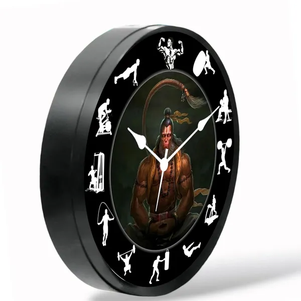 Multicolour_Hanuman_Ji_Ji_Gym_Design_Abs_Plastic_Wall_Clock_With_Glass_In_Front_28_X_28_X_6_Cm_New_Clock