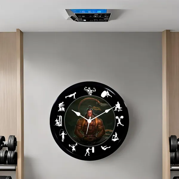 Multicolour_Hanuman_Ji_Ji_Gym_Design_Abs_Plastic_Wall_Clock_With_Glass_In_Front_28_X_28_X_6_Cm_New_Clock
