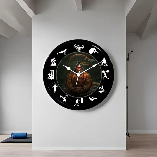 Multicolour_Hanuman_Ji_Ji_Gym_Design_Abs_Plastic_Wall_Clock_With_Glass_In_Front_28_X_28_X_6_Cm_New_Clock