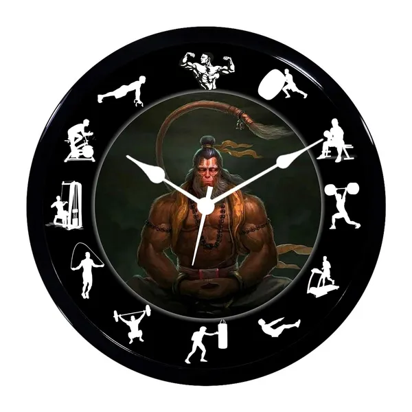 Multicolour_Hanuman_Ji_Ji_Gym_Design_Abs_Plastic_Wall_Clock_With_Glass_In_Front_28_X_28_X_6_Cm_New_Clock