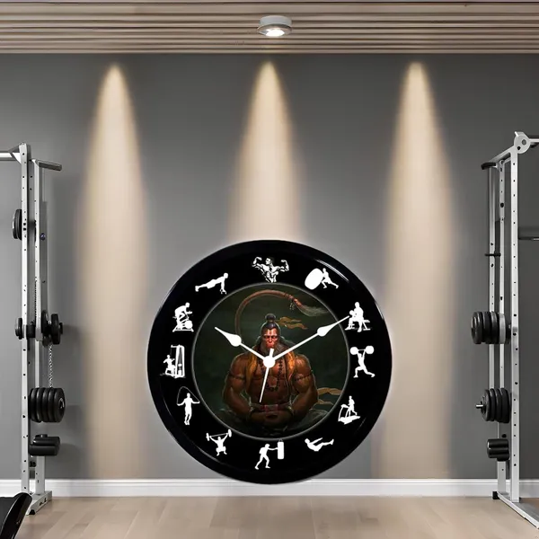 Multicolour_Hanuman_Ji_Ji_Gym_Design_Abs_Plastic_Wall_Clock_With_Glass_In_Front_28_X_28_X_6_Cm_New_Clock