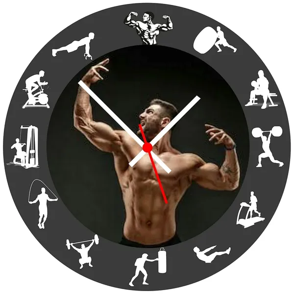 Multicolour_Gym_Lover_Round_Mdf_Wooden_Wall_Clock_Without_Glass_(28_Cm_X_28_Cm_X_1.5_Cm)_11_Inch_New_Look