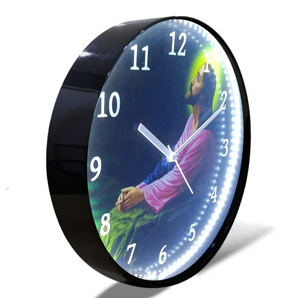 White_Black_Jesus_Led_Light_Abs_Plastic_Wall_Clock_With_Glass_In_Front
