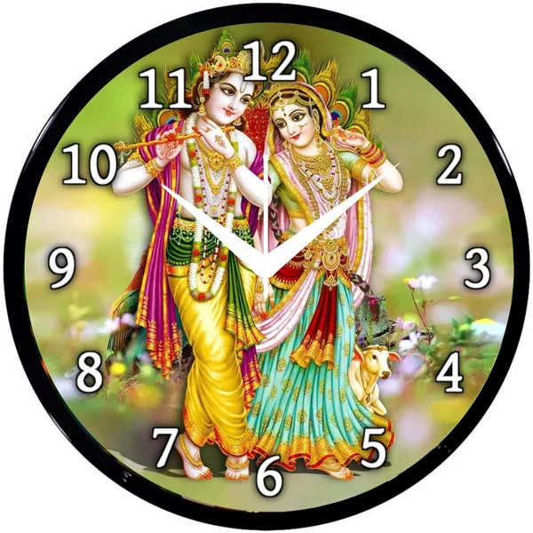 Multicolour_Round_Wall_Clock_28_X_28_X_6_Cm,_Abs_Plastic_Frame_With_Glass_Front_Modern_Decorative_Clock_For_Home,_Office,_Living_Room_(Radhe_Krishna)