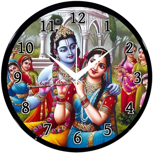 Multicolour_Round_Wall_Clock_28_X_28_X_6_Cm,_Abs_Plastic_Frame_With_Glass_Front_Modern_Decorative_Clock_For_Home,_Office,_Living_Room_(Radha_Krishna)