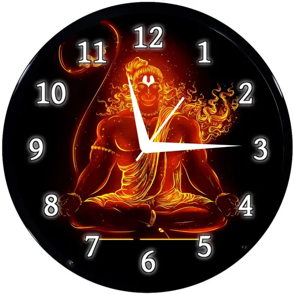 Multicolour_Round_Wall_Clock_28_X_28_X_6_Cm,_Abs_Plastic_Frame_With_Glass_Front_Modern_Decorative_Clock_For_Home,_Office,_Living_Room_(Hanuman_Ji)