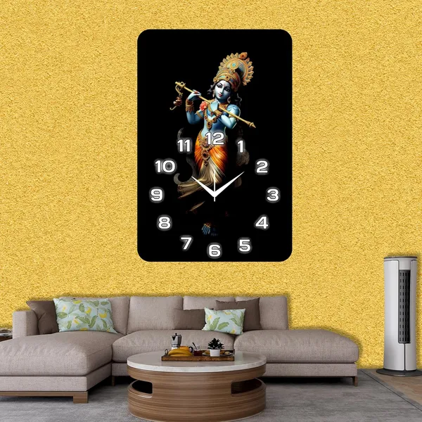 Multicolour_Krishna_God_Wood_Wall_Clock_Without_Glass_Matt_Lamition_Size_12_X18_Inch...Look_Awesome_At_Home/Ofiice_Etc.
