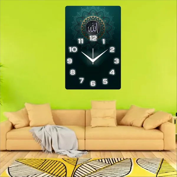 Multicolour_Allah_Wood_Wall_Clock_Without_Glass_Matt_Lamition_Size_12_X18_Inch...Look_Awesome_At_Home/Ofiice_Etc.
