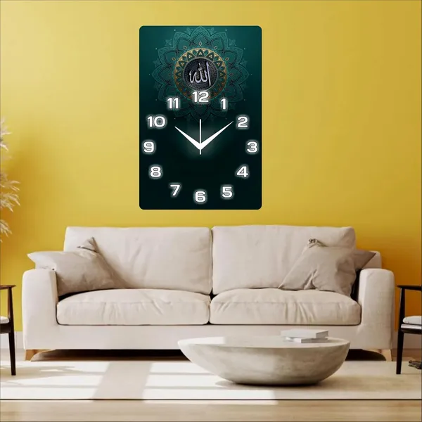 Multicolour_Allah_Wood_Wall_Clock_Without_Glass_Matt_Lamition_Size_12_X18_Inch...Look_Awesome_At_Home/Ofiice_Etc.