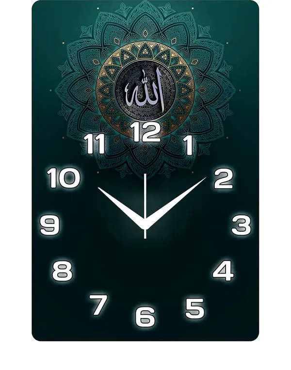 Multicolour_Allah_Wood_Wall_Clock_Without_Glass_Matt_Lamition_Size_12_X18_Inch...Look_Awesome_At_Home/Ofiice_Etc.