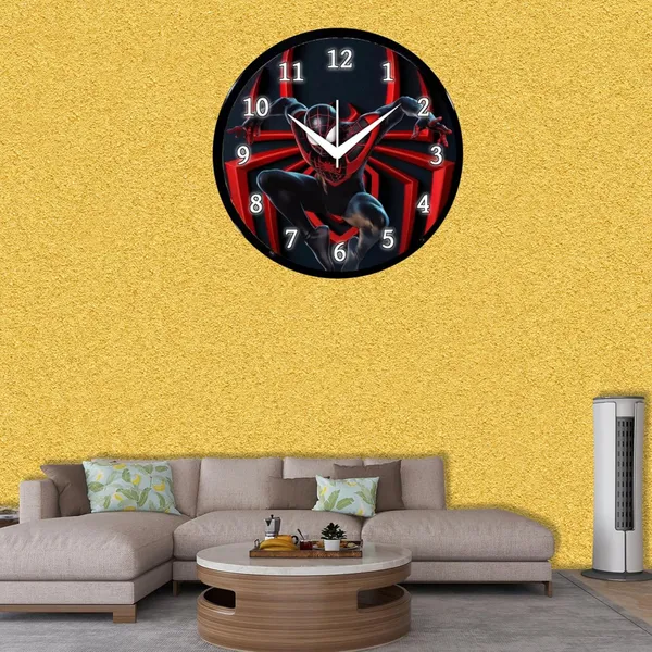 Multicolour_Round_Wall_Clock_Spider_Man_26_X_26_X_6_Cm,_Abs_Plastic_Frame_With_Glass_Front_Modern_Decorative_Clock_For_Home,_Office,_Living_Room