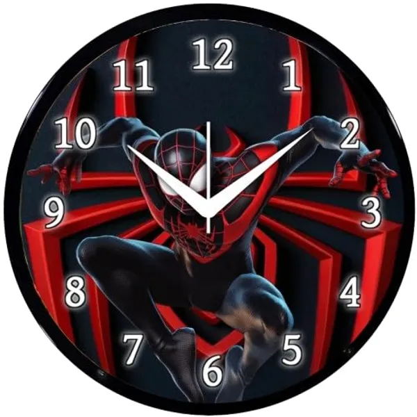 Multicolour_Round_Wall_Clock_Spider_Man_26_X_26_X_6_Cm,_Abs_Plastic_Frame_With_Glass_Front_Modern_Decorative_Clock_For_Home,_Office,_Living_Room