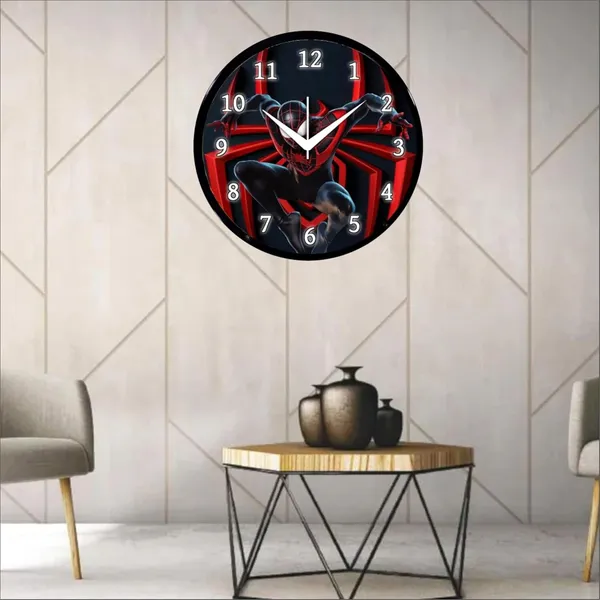 Multicolour_Round_Wall_Clock_Spider_Man_26_X_26_X_6_Cm,_Abs_Plastic_Frame_With_Glass_Front_Modern_Decorative_Clock_For_Home,_Office,_Living_Room