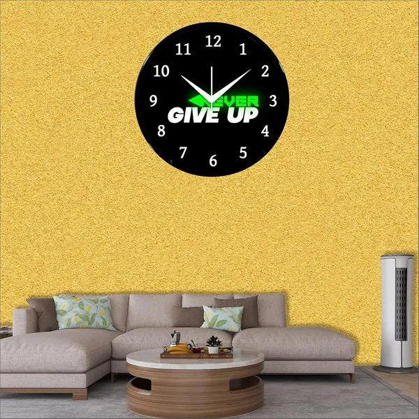 Multicolour_Round_Wall_Clock_Never_Give_Up_26_X_26_X_6_Cm,_Abs_Plastic_Frame_With_Glass_Front_Modern_Decorative_Clock_For_Home,_Office,_Living_Room
